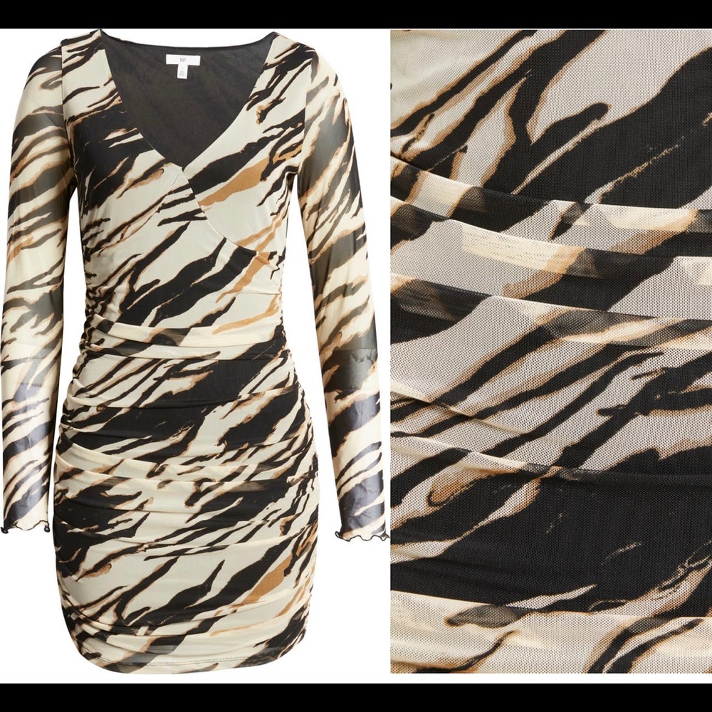 Ruched long sleeve body-con dress